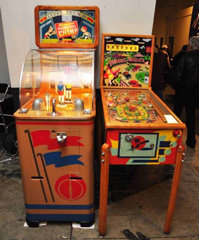 Chicago Coin basketball Champ, Struggle Buggies woodrail pinball machine