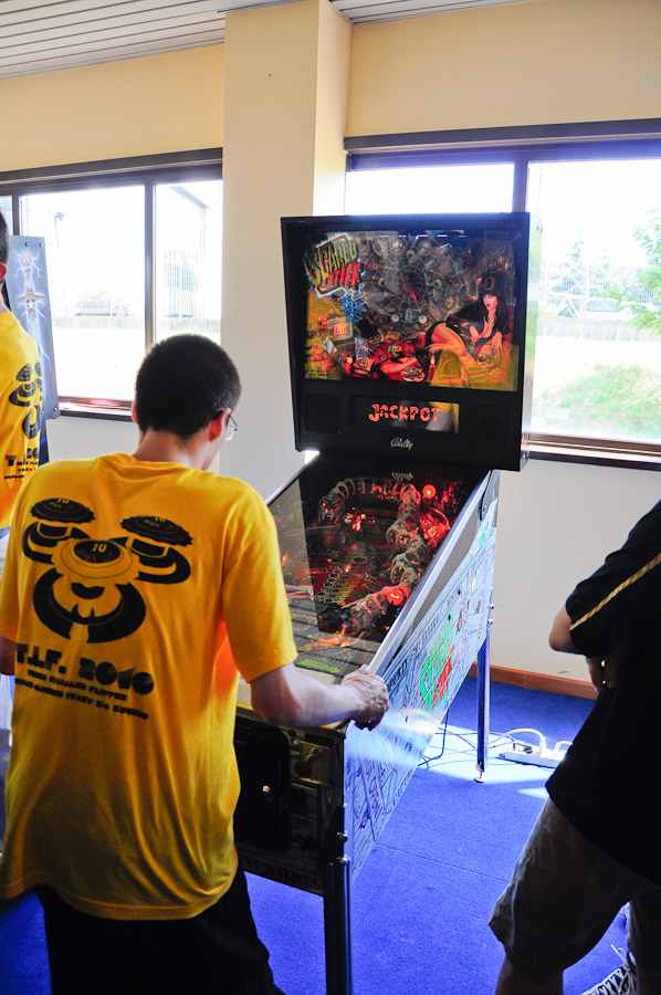 french player on Scared Stiff pinball machine